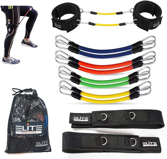 11 Piece Speed Agility Strength Leg Resistance Bands- Fitness Exercise Bands, Complete Set for Soccer Kick Boxing Basketba...