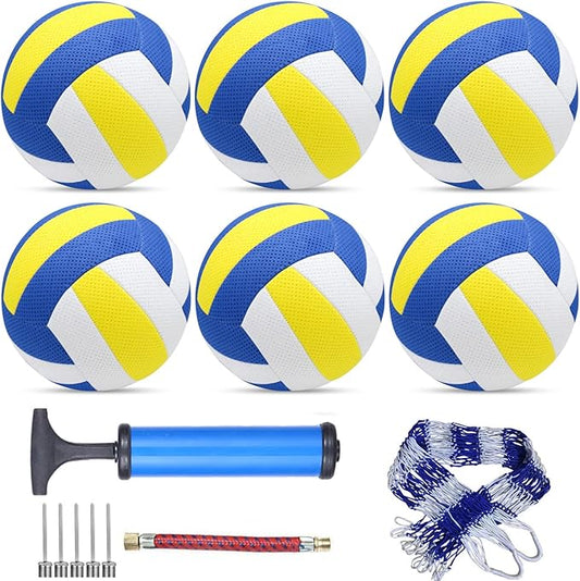 Sazoemao 6 Pack Official Size 5 Volleyball Balls Volley Ball of Synthetic Leather,Includes Ball Pump and Net Bag,Competiti...
