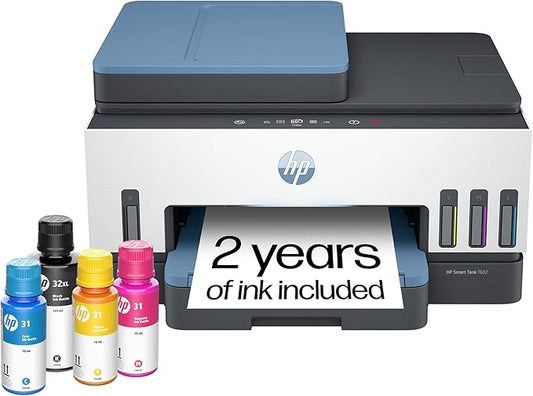 HP Smart Tank 7602 Wireless All-in-One Ink Tank Printer, Scanner, Copier with 2 Years of Ink Included, Best-for-Home Offic...