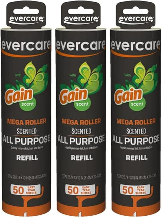 Evercare 10” Mega All-Purpose Pet Hair Lint Roller Refills, 3 Pack, 50 Sheets Each, Gain Scented – Sticky Roller for Pet H...