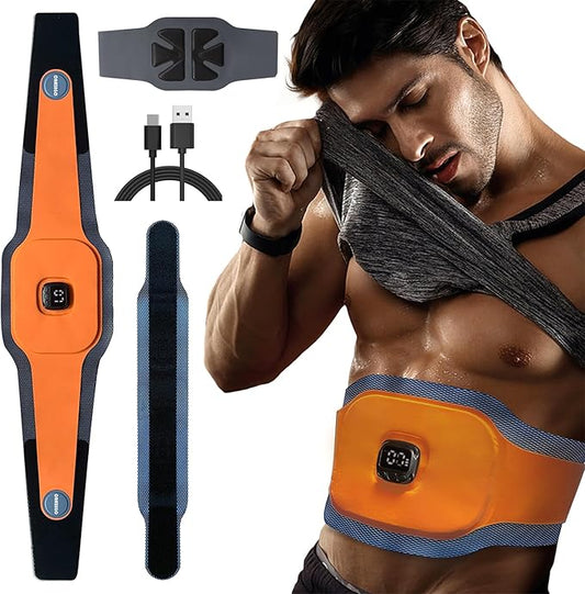 FDA Cleared - EMS Belt Ab Stimulator – Adjustable Toning Belt with 10 Modes & 6 Pads, 3-Layer Sweat-Enhancing Design for M...