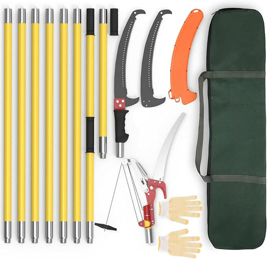 Pole Saws for Tree Trimming, 7.3-27 ft Extendable Tree Trimmers Long Handle Pruner, Sharp Steel Blade and Scissors High Br...