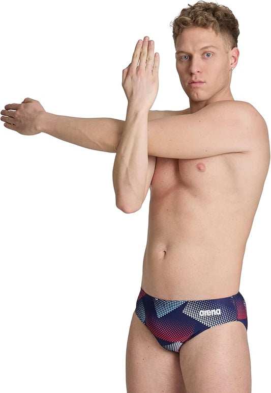 ARENA Men’s Swim Brief Halftone Team Print MaxLife Athletic Swimwear Professional Training Swimsuit Sports Bathing Suit