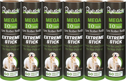 10 inch Mega All-Purpose Pet Hair Lint Roller Refills Compatible with Evercare Mega Roller 10'' Wide Ultra Sticky 60 Sheet...