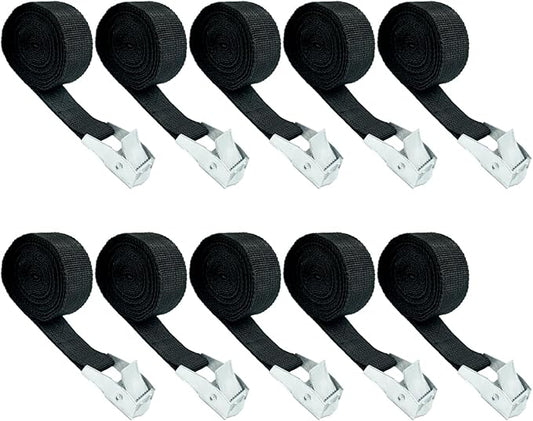 10 Pack Cam Buckle Straps, Lashing Straps with Buckles Adjustable, 1" x 78" Cam Buckle Tie Down Straps for Securing Luggag...
