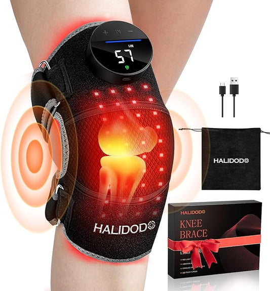 HALIDODO Red Light Therapy & Vibration Massage Knee Brace - Wireless Rechargeable Controller, 660nm & 850nm Red Light Ther...
