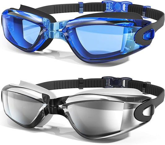 MAMBAOUT Swim Goggles, 2 Pack Swimming Goggles Anti Fog No Leaking UV Protection for Men Women Adult Youth