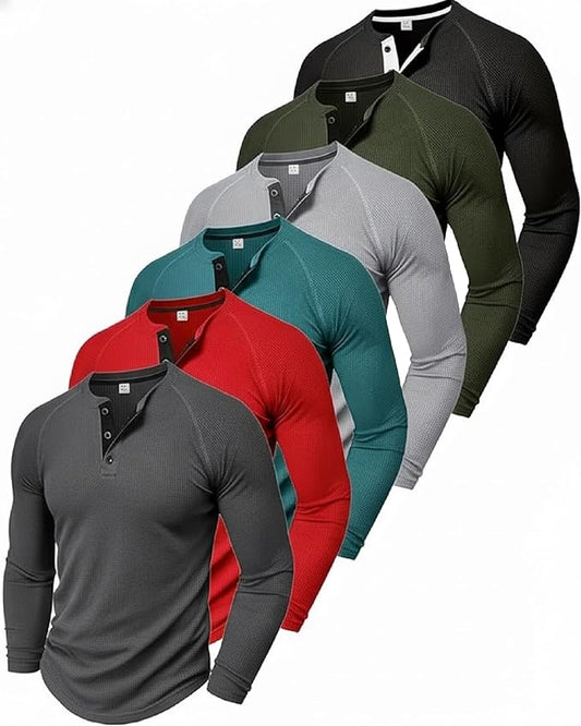 1 Pack Men's Waffle Henley Long Sleeve Shirt, 3 Button Thermal Top for Casual & Outdoor Multi-Season Wear