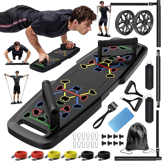 MQRW Push Up Board,Home Gym,Portable Exercise Equipment,Pilates Bar and 20 Fitness Accessories with Resistance Bands and A...