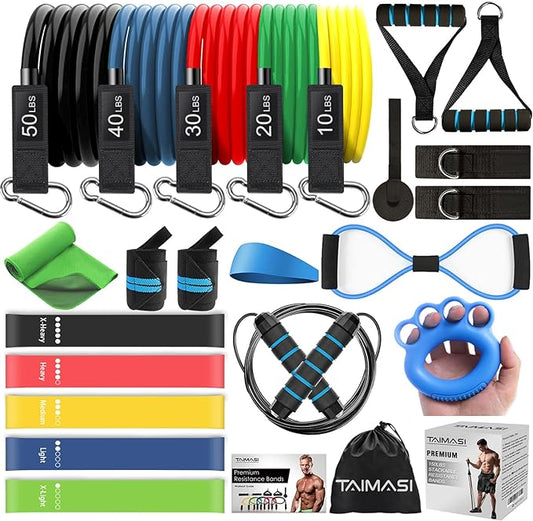 23Pcs Resistance Bands Set Workout Bands, 5 Stackable Exercise Bands with Handles, 5 Resistance Loop Bands, Jump Rope, Fig...