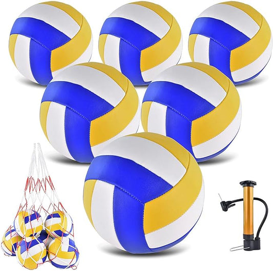 ELKCIP 6 Pack Volleyballs Official Size 5, Waterproof Soft Bulk Recreational Volley Balls with Pump and Net Bag for Indoor...