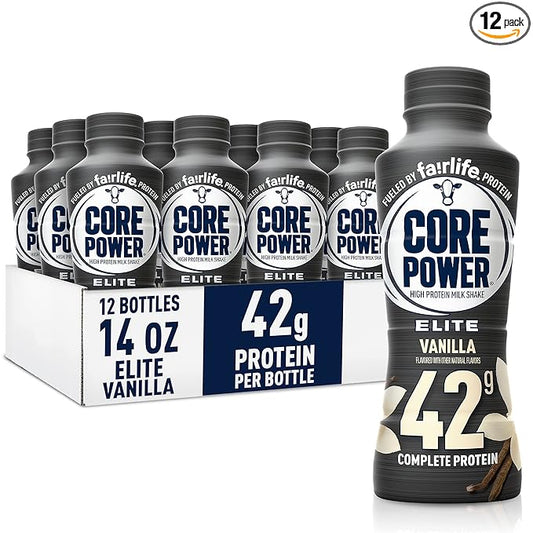 Core Power Elite High Protein Shake, Vanilla, 42g Bottle, 14oz, 12 Pack