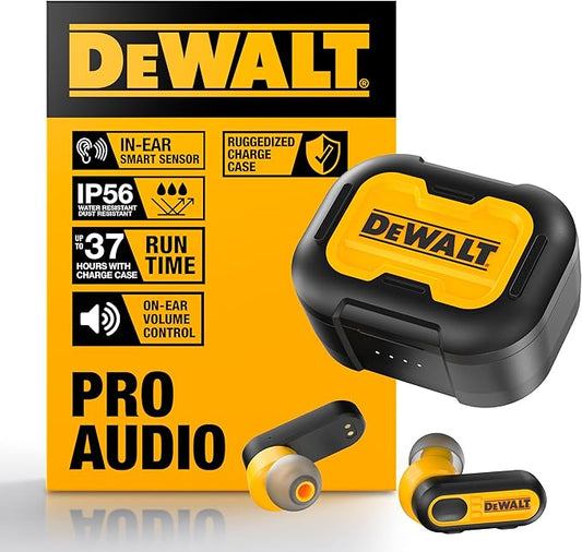 DEWALT Heavy Duty True Wireless Ear Buds, Bluetooth Headphones with Type C Charging Case Included, Over 37 Hours of Batter...