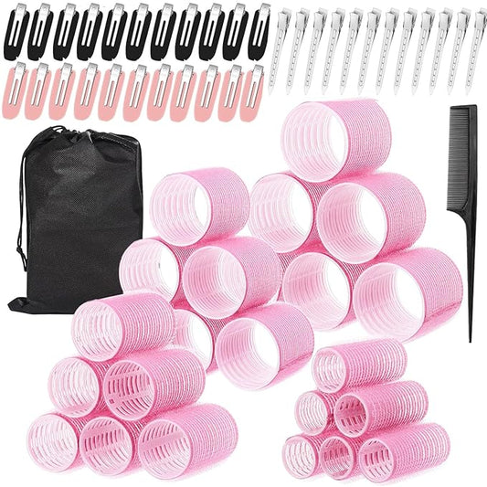 60 Pcs Hair Rollers for Women, Rollers Hair Curlers, 24 Pcs in 4 Sizes(60/48/36/25mm), Self Grip Hair Rollers Set with 34 ...
