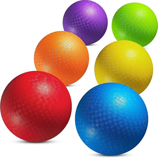 10 Inch Kickball Playground Balls - (Pack of 6) Inflatable Rubber Indoor Outdoor Bouncy Balls for Adults & Kids - Dodgebal...