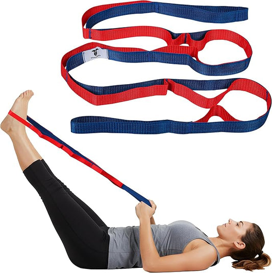 10 Loops Yoga Stretching Strap for Physical Therapy, Dance, Flexibility and Gymnastics Stretch Strap Band with Loops Knee ...