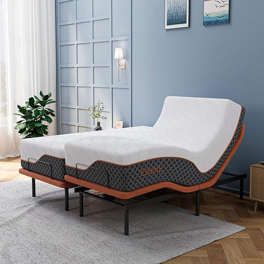 ESHINE Adjustable Bed Frame + 14 inch Hybrid Matt, Lumbar Support, Head-Pillow-Tillt, Smart App Control, Wireless Remote, ...